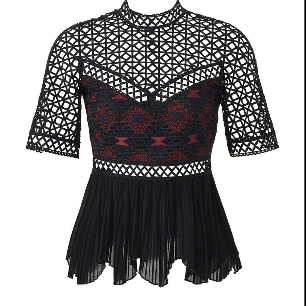 Pinko High Neck Embroidered Illusion Top